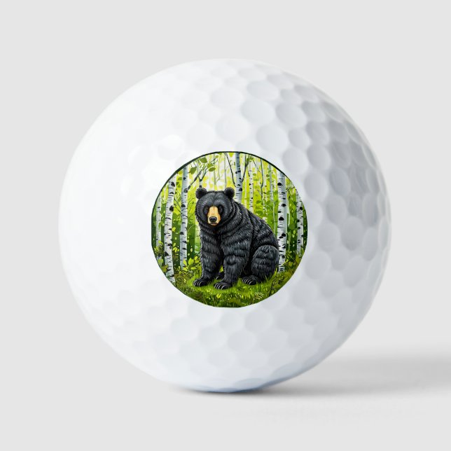 Black Bear in a Birch Forest Golf Balls (Front)