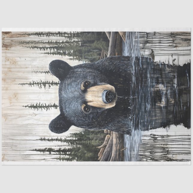 Black Bear in a River Portrait Decoupage Tissue Paper (Front)