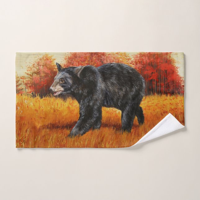 Black Bear in Autumn Forest Bath Towel Set (Hand Towel)