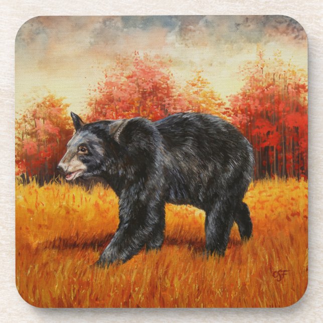 Black Bear in Autumn Forest Coaster (Front)