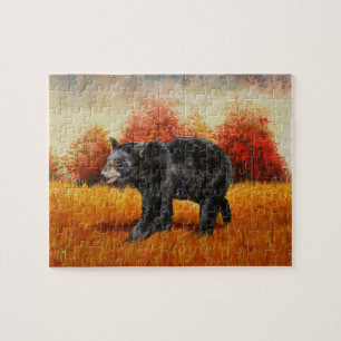 Black Bear in Autumn Forest Jigsaw Puzzle