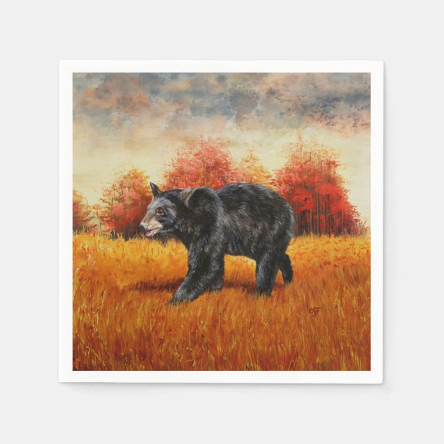 Black Bear in Autumn Forest Napkin (Front)