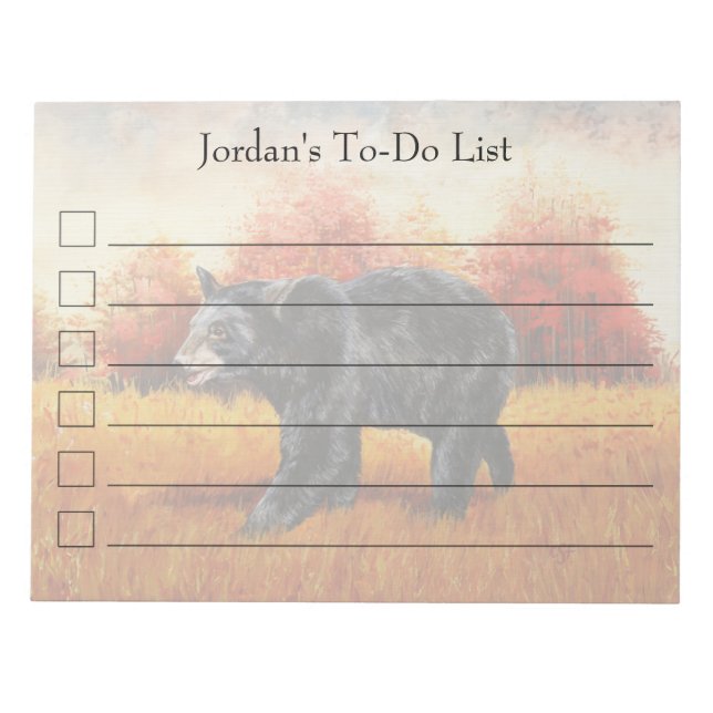 Black Bear in Autumn Forest Notepad (Front)
