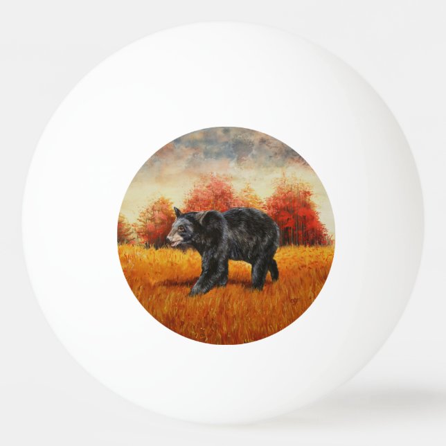 Black Bear in Autumn Forest Ping Pong Ball (Front)