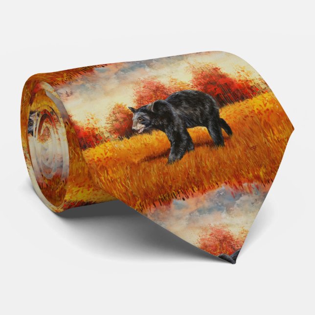 Black Bear in Autumn Forest Tie (Rolled)