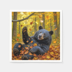 Black Bear In Autumn Leaves Napkin