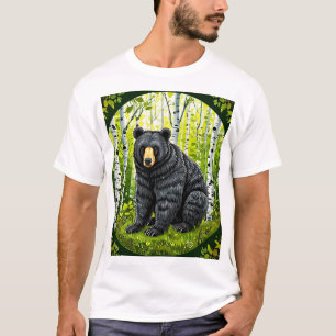 🐻 Black Bear In Birch Forest For Nature Adventure T-Shirt