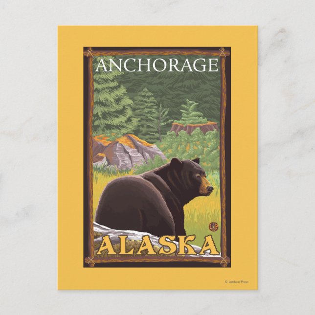 Black Bear in Forest - Anchorage, Alaska Postcard (Front)