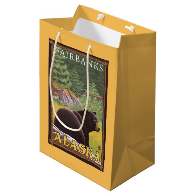 Black Bear in Forest - Fairbanks, Alaska Medium Gift Bag (Front Angled)