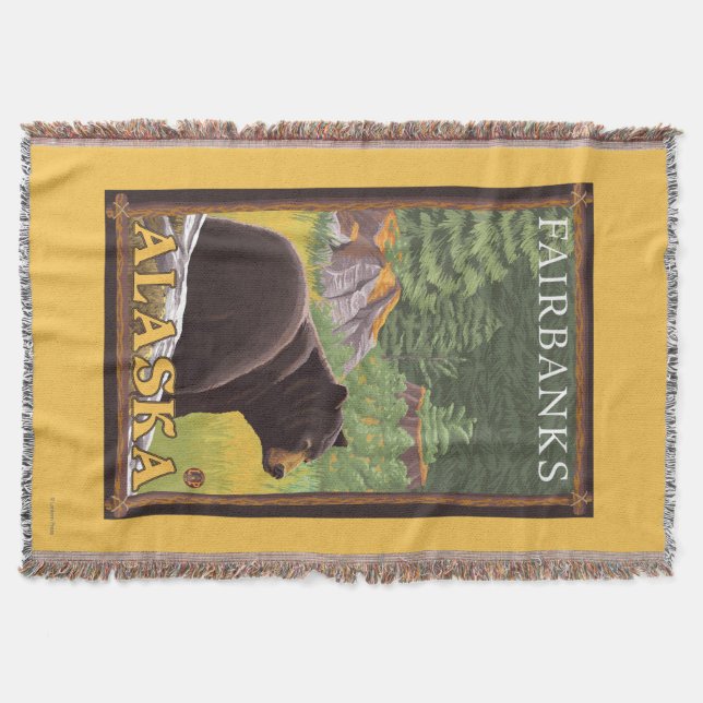 Black Bear in Forest - Fairbanks, Alaska Throw Blanket (Front)