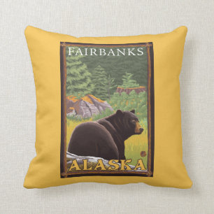 Black Bear in Forest - Fairbanks, Alaska Throw Pillow