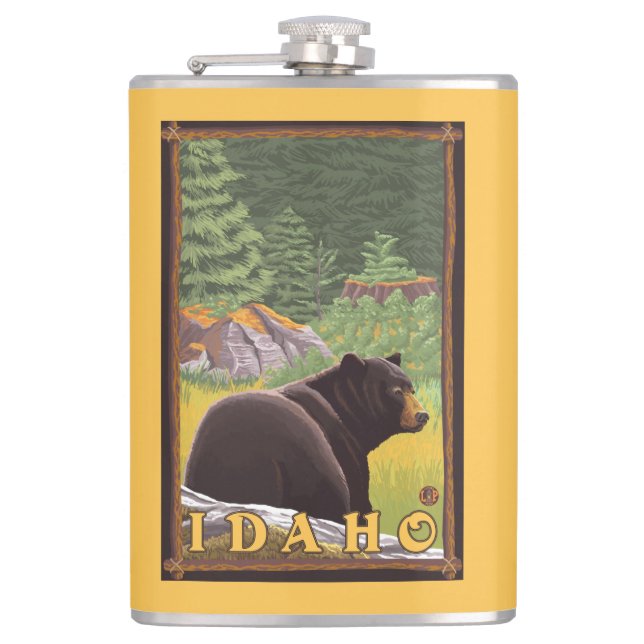 Black Bear in Forest - Idaho Hip Flask (Front)