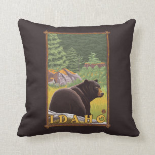 Black Bear in Forest - Idaho Throw Pillow