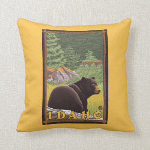 Black Bear in Forest - Idaho Throw Pillow