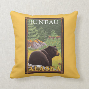 Black Bear in Forest - Juneau, Alaska Throw Pillow