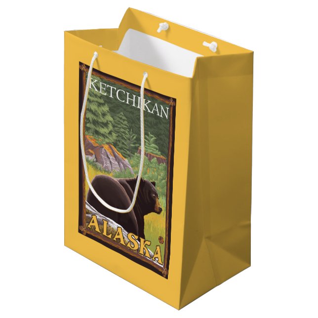 Black Bear in Forest - Ketchikan, Alaska Medium Gift Bag (Front Angled)