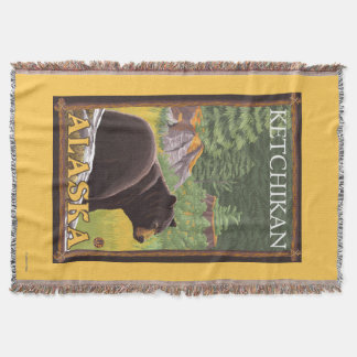 Black Bear in Forest - Ketchikan, Alaska Throw Blanket