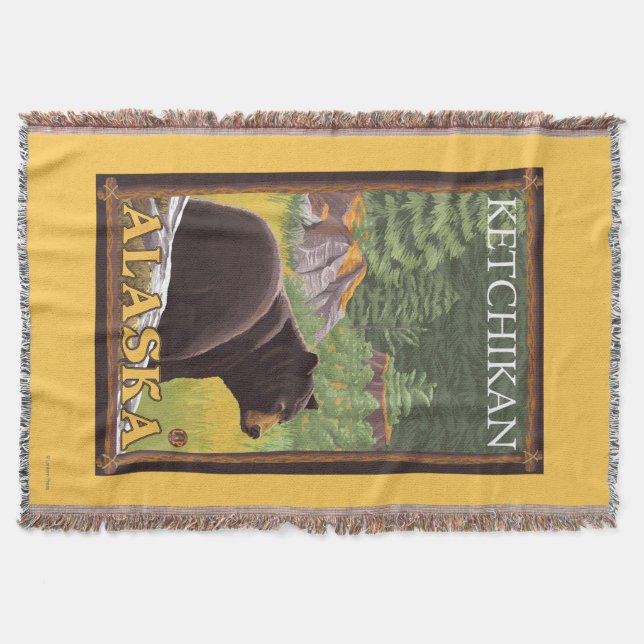 Black Bear in Forest - Ketchikan, Alaska Throw Blanket (Front)