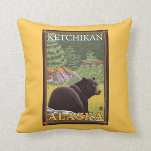 Black Bear in Forest - Ketchikan, Alaska Throw Pillow