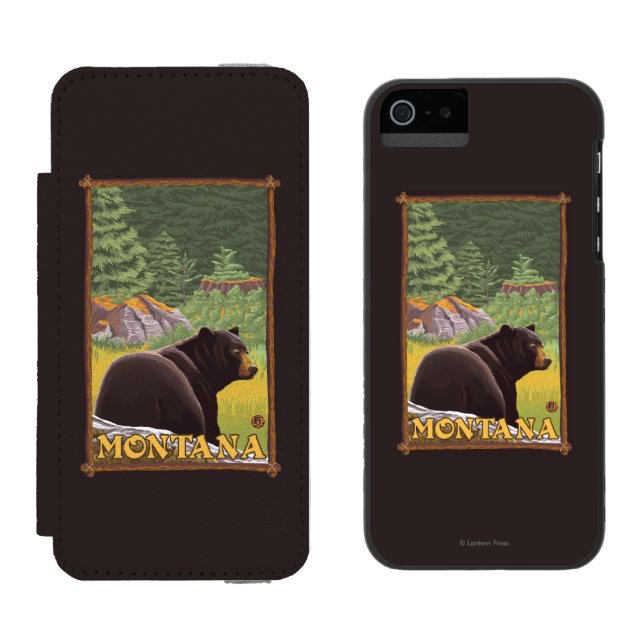Black Bear in Forest - Montana Incipio iPhone Wallet Case (Side by Side)