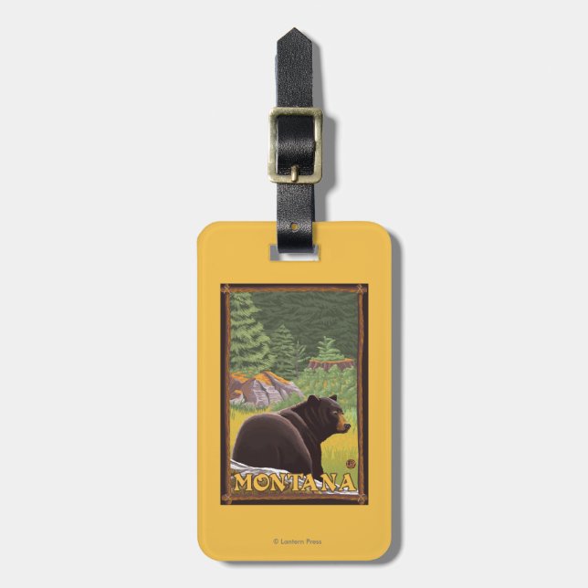 Black Bear in Forest - Montana Luggage Tag (Front Vertical)