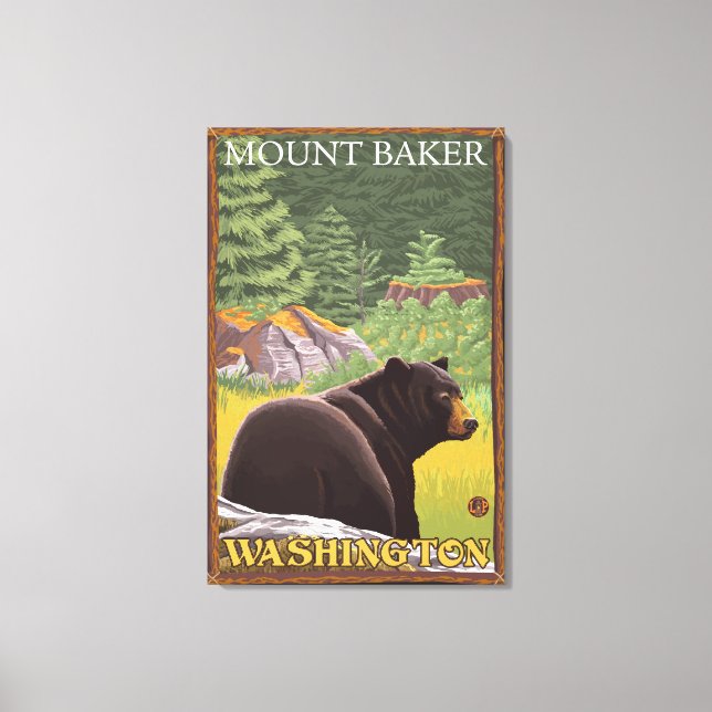 Black Bear in Forest - Mount Baker, Washington Canvas Print (Front)