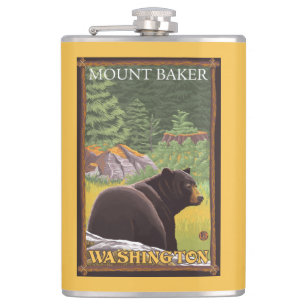 Black Bear in Forest - Mount Baker, Washington Hip Flask