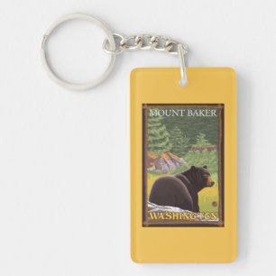 Black Bear in Forest - Mount Baker, Washington Keychain