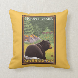 Black Bear in Forest - Mount Baker, Washington Throw Pillow