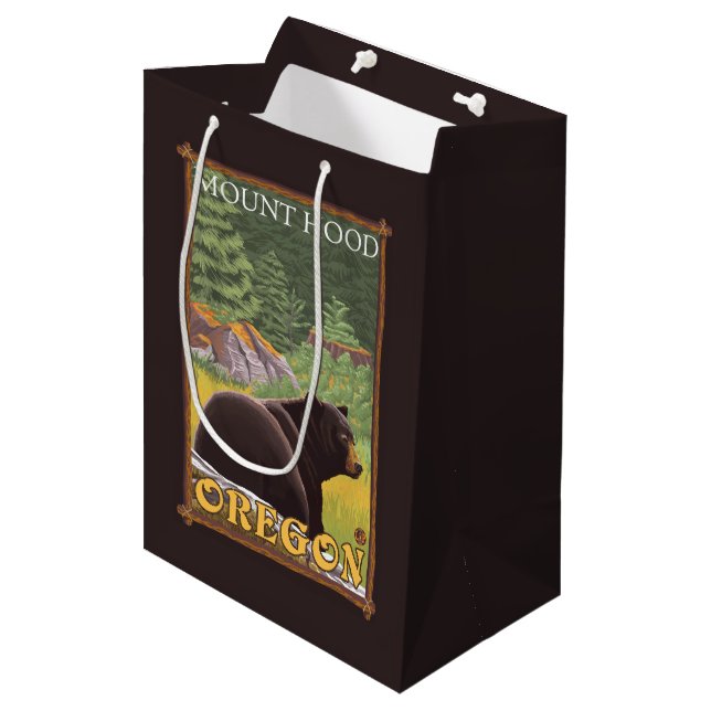 Black Bear in Forest - Mount Hood, Oregon Medium Gift Bag (Front Angled)
