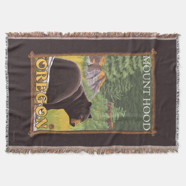 Black Bear in Forest - Mount Hood, Oregon Throw Blanket (Front)