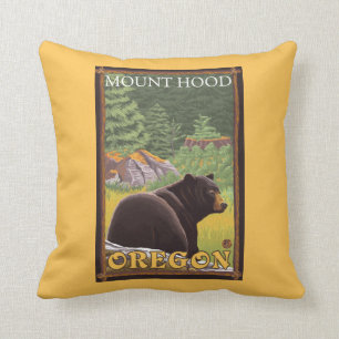 Black Bear in Forest - Mount Hood, Oregon Throw Pillow