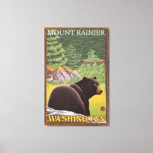 Black Bear in Forest - Mount Rainier, Washington Canvas Print