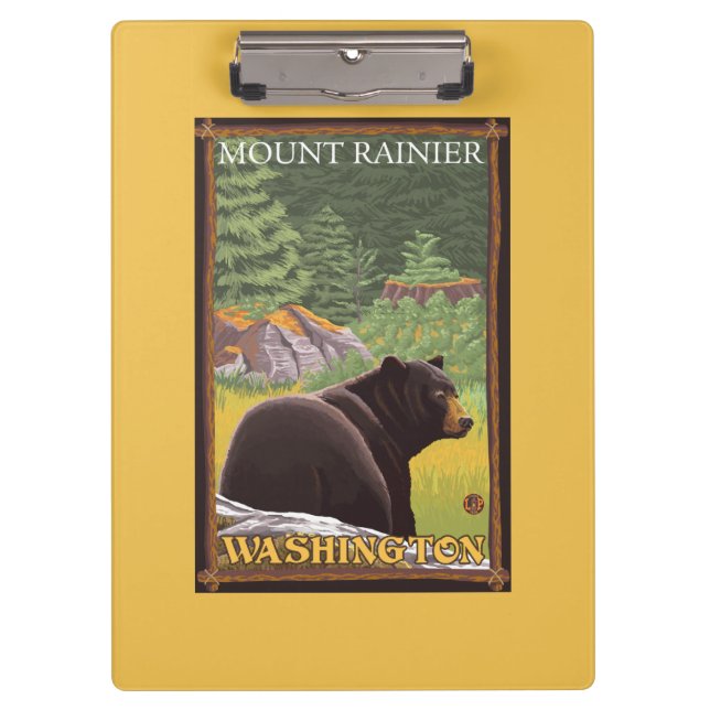 Black Bear in Forest - Mount Rainier, Washington Clipboard (Front)