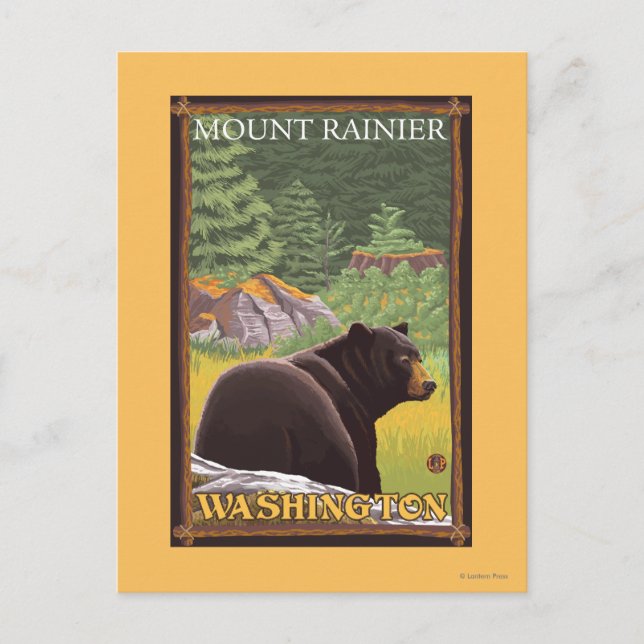 Black Bear in Forest - Mount Rainier, Washington Postcard (Front)