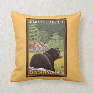 Black Bear in Forest - Mount Rainier, Washington Throw Pillow