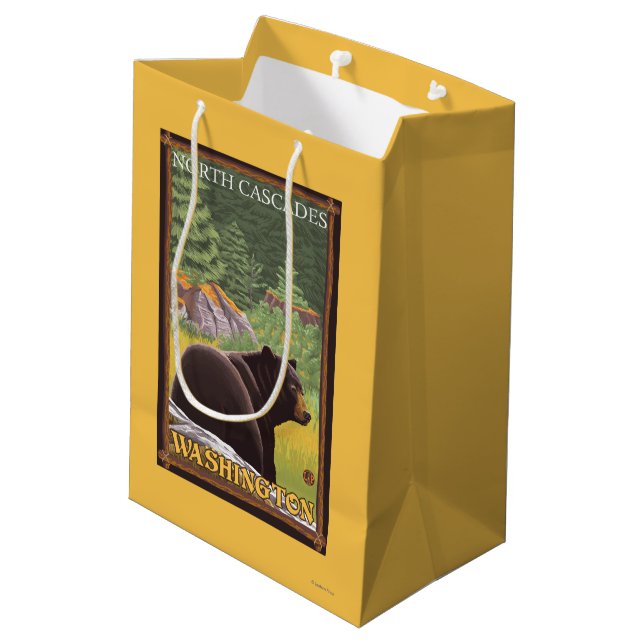 Black Bear in Forest - North Cascades, Washingto Medium Gift Bag (Back Angled)