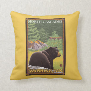 Black Bear in Forest - North Cascades, Washingto Throw Pillow