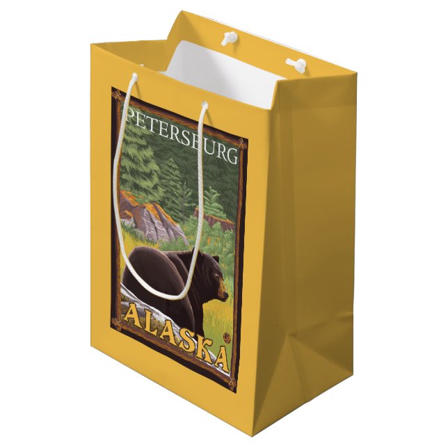 Black Bear in Forest - Petersburg, Alaska Medium Gift Bag (Front Angled)