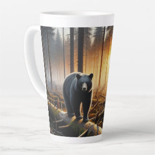 Black Bear in Forest Scene Latte Mug