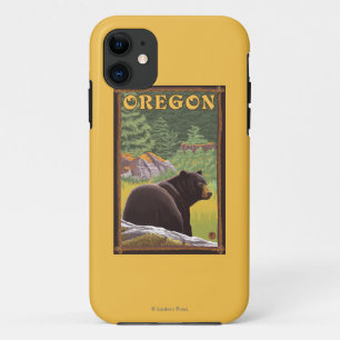 Black Bear in Forest Scene Vintage Travel iPhone 11 Case