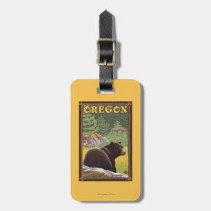 Black Bear in Forest Scene Vintage Travel Luggage Tag
