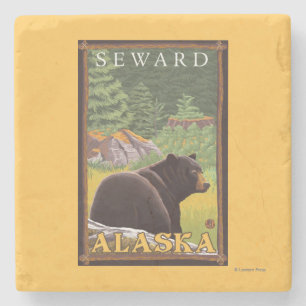 Black Bear in Forest - Seward, Alaska Stone Coaster