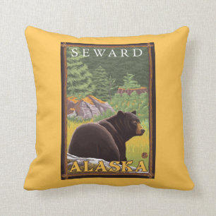 Black Bear in Forest - Seward, Alaska Throw Pillow