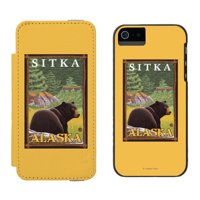 Black Bear in Forest - Sitka, Alaska Incipio iPhone Wallet Case (Side by Side)
