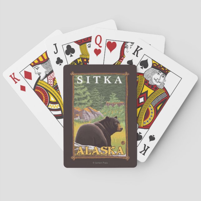 Black Bear in Forest - Sitka, Alaska Playing Cards (Back)