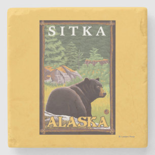 Black Bear in Forest - Sitka, Alaska Stone Coaster