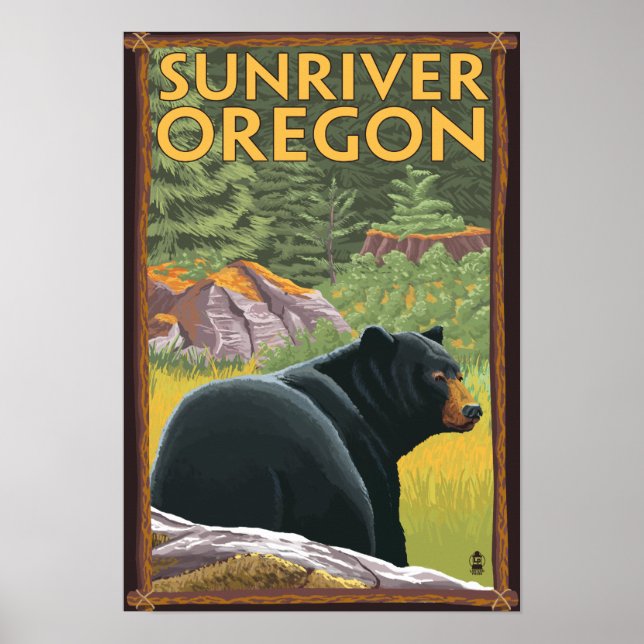 Black Bear in Forest - Sun River, Oregon Poster (Front)