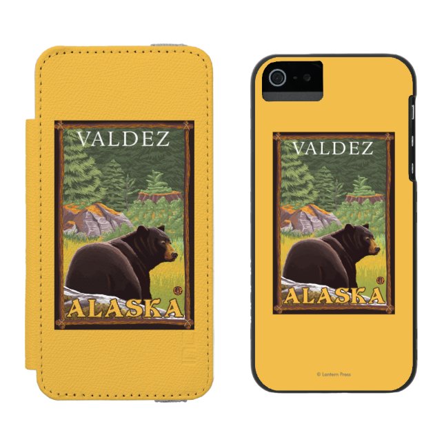 Black Bear in Forest - Valdez, Alaska Incipio iPhone Wallet Case (Side by Side)