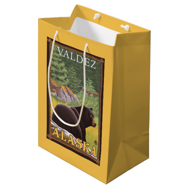 Black Bear in Forest - Valdez, Alaska Medium Gift Bag (Front Angled)